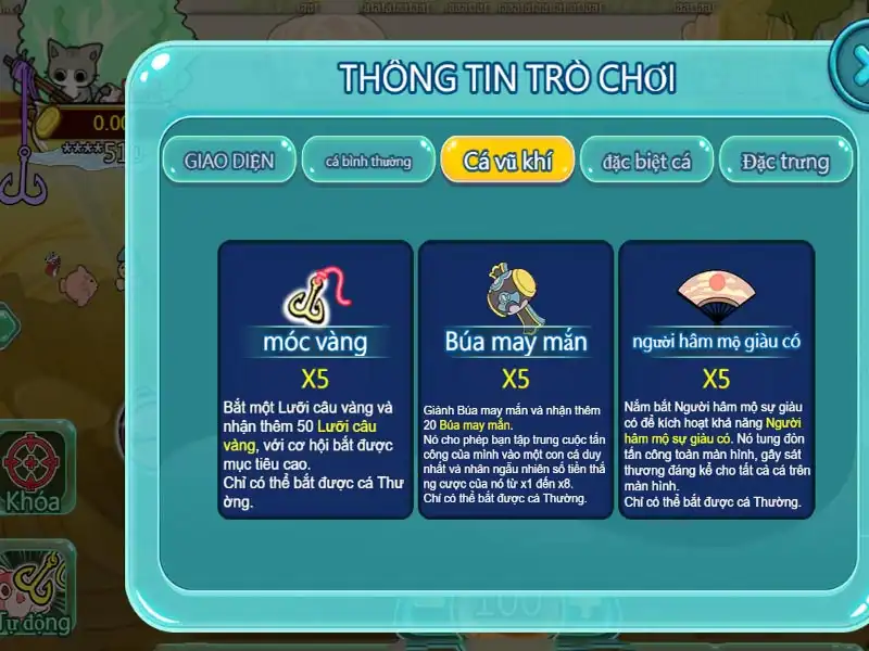 Chú ý sưu tập nhiều vật phẩm trên game Mèo bắt cá